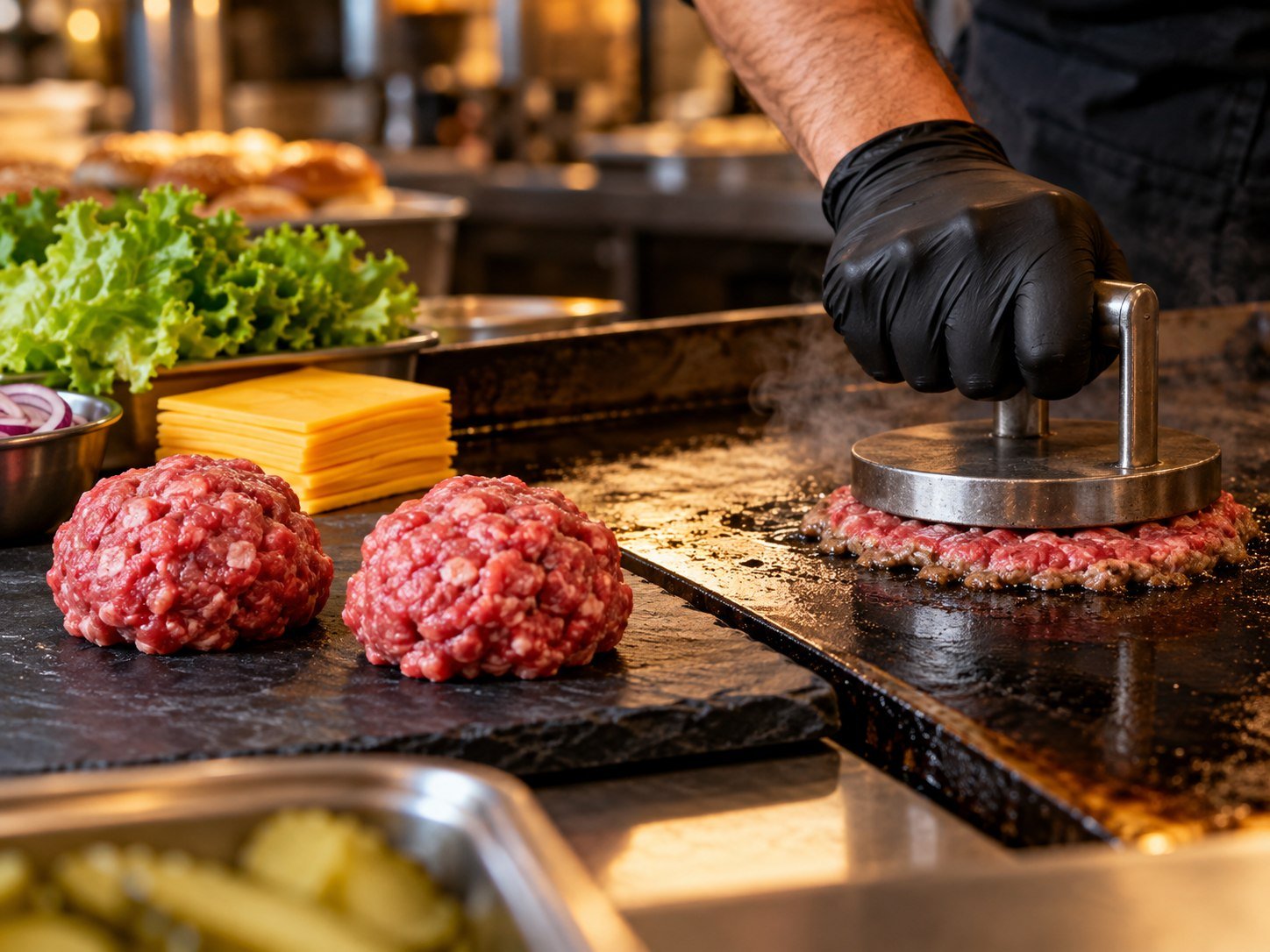 Viande fraîche préparée pour un smash burger